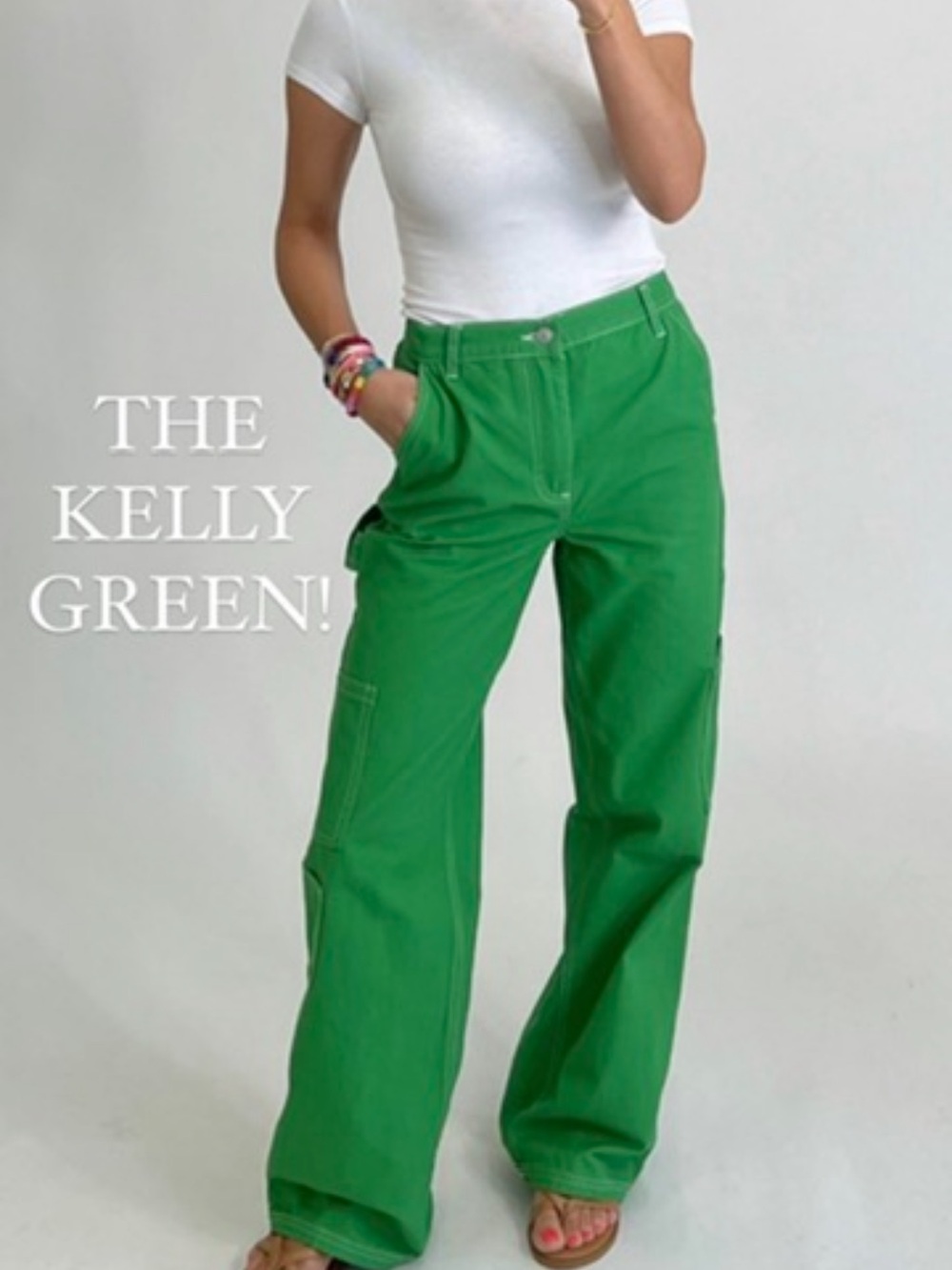 Kelly Green Wide-Leg Utility Pants - Women